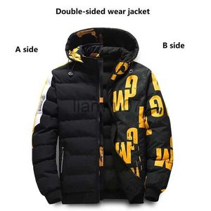 Parkas pour hommes manteaux d'hiver hommes mode double face vêtements en coton imprimé coréen grande taille épaissie amovible à capuche veste chaude hommes J231117
