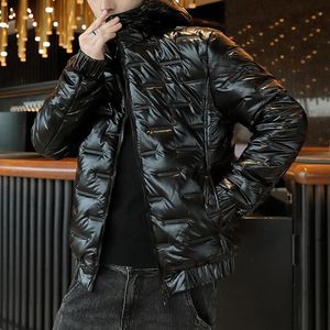 Heren Down Parkas Winter Katoenjas Shiny Leather Jacket Hapleed Waterd verdikte Casual Wind Breaker 202 230216