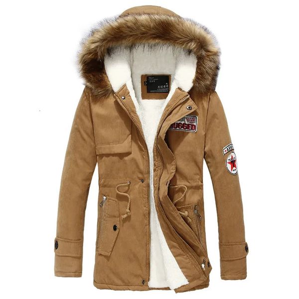 Parkas pour hommes hiver fausse fourrure épaissir Parka vêtements d'extérieur décontractés garniture à capuche Patch détail manteau polaire mâle automne pardessus vestes ouatées 231017