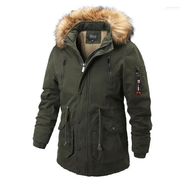 Hommes Down Parkas Hiver Polaire Vestes Hommes Chaud Col De Fourrure À Capuche Veste Manteaux Mâle Moyen-Long Épais Coton Rembourré Hommes Vêtements Phin22