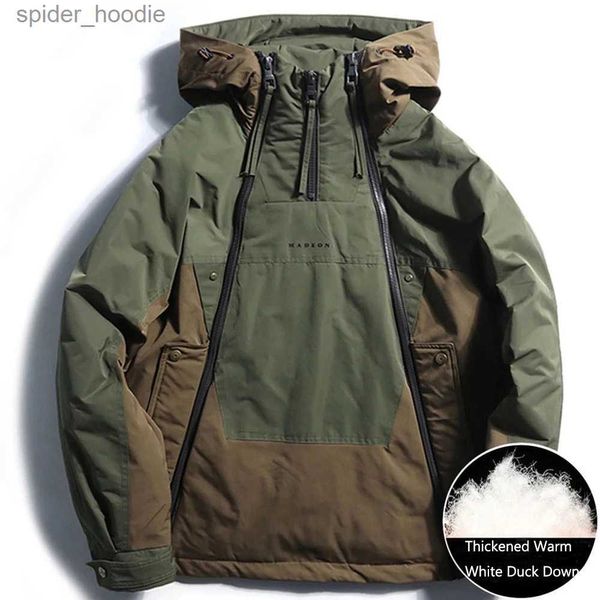 Parkas de plumón para hombre Chaqueta de plumón con diseño de cremallera doble funcional de invierno Abrigo cálido de plumón de pato blanco para hombre Color de costura Capucha Parka a prueba de viento para hombre L230926