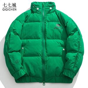 Parkas pour hommes hiver vert chaud rembourré coton veste hommes col montant Parka femmes Streetwear mode Hip Hop épais bouffant épaissir manteau décontracté 231109