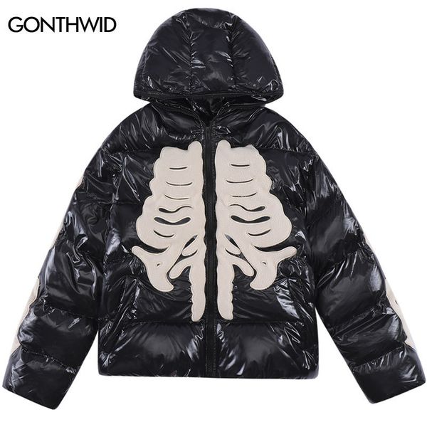 Parkas en duvet pour hommes Parkas à capuche d'hiver Y2K Grunge Streetwear Hip Hop Broderie Crâne Squelette Épaissir Chaud Bubble Zip Up Emo Puffer Manteaux 230815