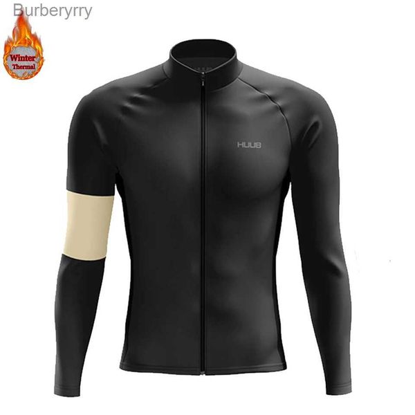 Parkas Homme Hiver HUUB Homme Cyclisme Veste À Manches Longues Noir/Bleu/Jaune Camisa De Time Ciclismo Maillot Vêtements Chauds Thermique TopsL231014