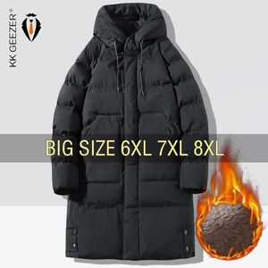 Parkas pour hommes veste d'hiver longue hommes polaire épais chaud à capuche grande taille 6XL 7XL 8XL coupe-vent mâle Parkas rembourré lâche coton pardessus 231124