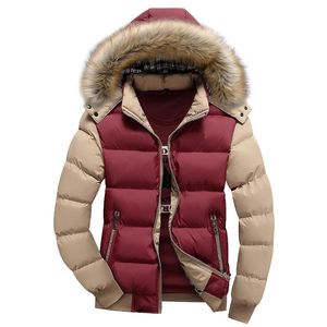 Hommes vers le bas Parkas veste d'hiver hommes 2021 mode à capuche épaissi manteau chaud coton rembourré fourrure col Zip vêtements