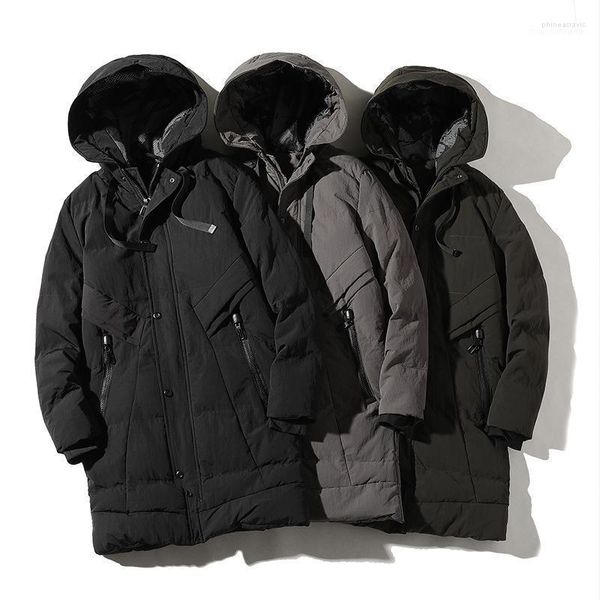 Hommes Down Parkas Veste D'hiver Hommes Long Parka Manteau À Capuche Coupe-Vent Pardessus Couleur Unie Coton Rembourré Vêtements De Mode Male1 Phin22