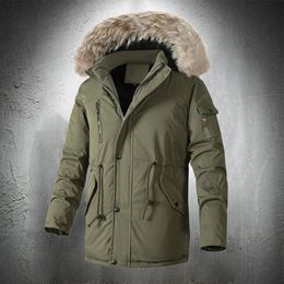 Parkas pour hommes vestes d'hiver pour hommes avec capuche en fourrure vêtements de mode épaissir chaud extérieur corde de taille réglable 231017