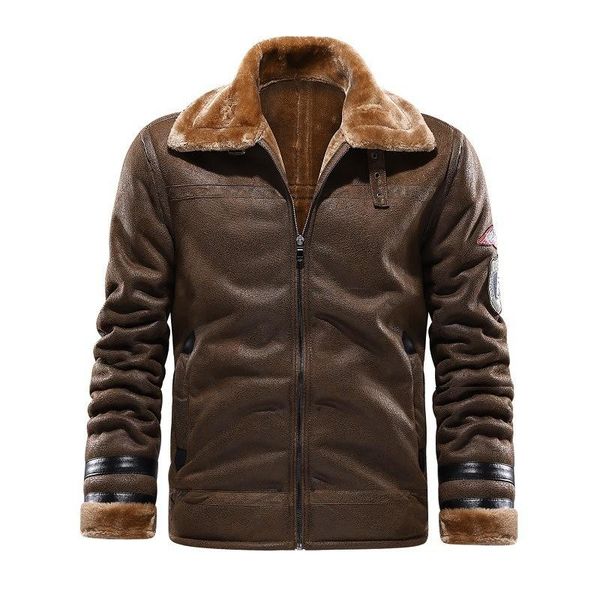 Parkas de plumón para hombre, chaqueta de cuero integrada con piel de locomotora de invierno