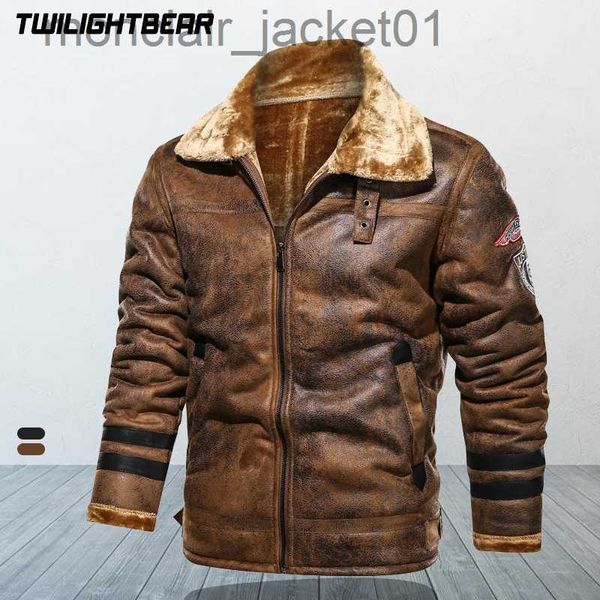 Men's Down Parkas Hiver hommes veste fourrure cuir daim manteau mâle rétro épaissir cuir Bomber veste hommes marque Biker veste homme AF819 J230918