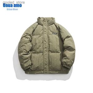 Hombres Down Parkas Invierno Nuevo Hip Hop Letra Bordado Collar Down Chaqueta Hombres Grueso Cálido Casual Suelto Streetwear Pareja Algodón Parkas Unisex Q231024