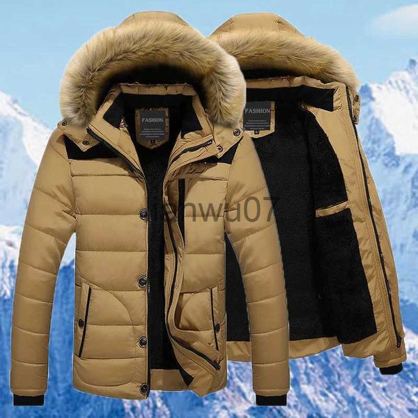 Parkas pour hommes Hiver nouveaux hommes chaud coton veste manteaux col de fourrure à capuche Parka vers le bas veste matelassée épais mâle chaud pardessus laine doublure manteau J231117