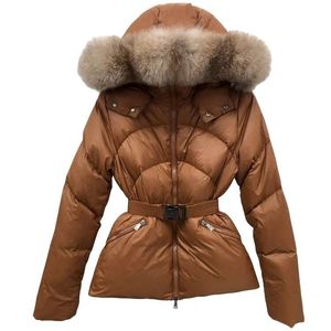 Parkas en duvet pour hommes et femmes, vestes d'hiver, manteaux avec col en poils de raton laveur, Parkas chauds à la mode avec ceinture, manteau en coton pour dames, vêtements d'extérieur, grande poche