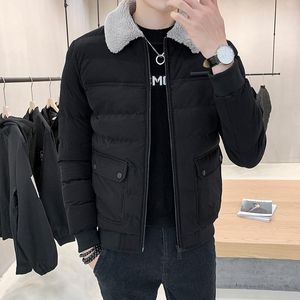 Parkas de plumón para hombre YASUGUOJI 2021, chaqueta de invierno con cuello vuelto a la moda para hombre, abrigo acolchado de algodón cálido de lana gruesa para hombre, clásico