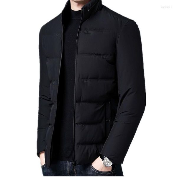 Hommes vers le bas couleur pure hommes Parkas manteau mode décontractée col montant veste d'hiver bleu marine gris noir survêtement mâle confortable chaud pardessus