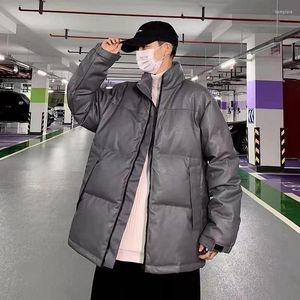 Hommes duvet solide coton veste hommes court en cuir PU hiver mode coréenne haute rue Style qualité épaisse tendance