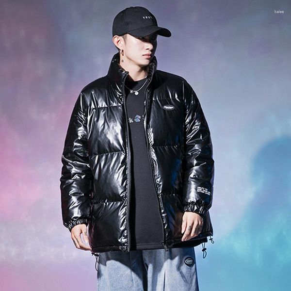 Hommes Down Streetwear Hommes Noir Col Montant Veste Épaississante Vêtements En Coton Confortables Tissu Réfléchissant Vêtements D'extérieur Hiver Femmes