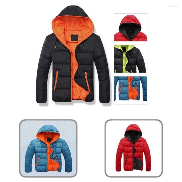 Chaqueta de invierno con cremallera y estilo impermeable para hombre, abrigo delgado, color en contraste para exteriores