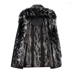 Chaqueta de plumón de invierno para hombre, cuello de piel grande con lana en el interior, chaqueta de pato blanca cálida para hombre, Parka gruesa con capucha de sección larga, abrigo, prendas de vestir