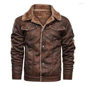 Manteau d'hiver en duvet pour hommes FashionSuede Fur Revers Motorcycle Biker Jacket Warm Thick Fleece Windproof Jackets