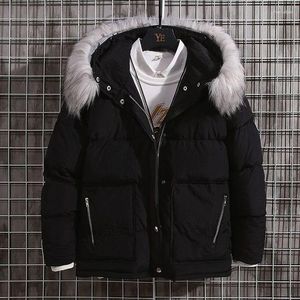 Hombres Abajo Invierno Acolchado De Algodón Ropa De Hombre Estilo De Hong Kong Con Capucha Más Chaqueta Con Cuello De Piel Pareja Estudiantes Moda Suelta Abrigo Cálido Casual