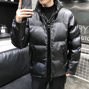 Heren down winter mode dikker jas Koreaanse stijl losse en plus-sized jas zwart stand kraag leer gewatteerd doek katoen