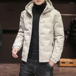 Chaqueta de invierno de plumón para hombre Abrigo de parka Bolsillo grande Casual con capucha Sólido