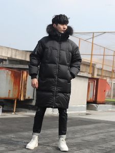 Heren down winter jas dikke warme lange jas 90% eend met wasbeer bont kraag Koreaans parka