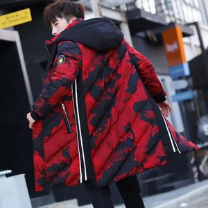 Parka d'hiver en duvet pour hommes manteau en coton longue Section tendance jeunesse beau Camouflage vêtements veste décontractée