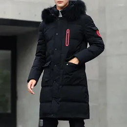 Parka d'hiver épaisse et chaude pour homme, veste à capuche, mi-longue, rembourrée en coton, coupe-vent, col en fourrure, manches longues, manteau Slim