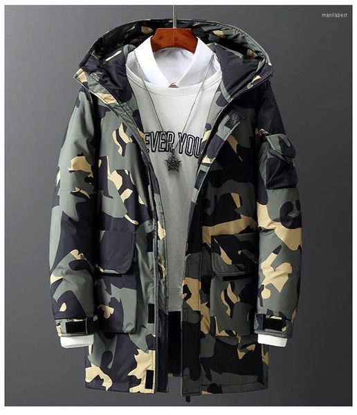 Hommes Down Winter Warm Camouflage Mens White Duck Filling Outdoor Outerwear Hooded Mid-long Thicken Jacket Coat Male Zip Puffer Parka