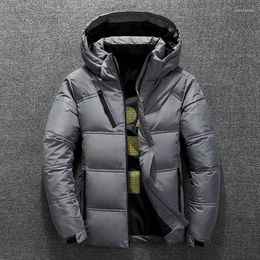 Heren down winter warme mannen jas jas casual herfst stand kraag puffer dikke hoed witte eend parka man met kap