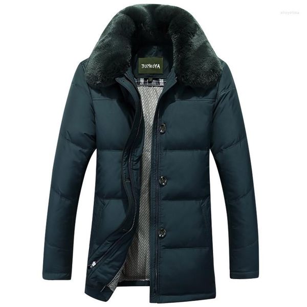 Abrigo de invierno grueso y cálido con cuello de piel sintética para hombre, prendas de vestir ajustadas informales para hombre, chaqueta y Parka de algodón M-3XL YYJ0038