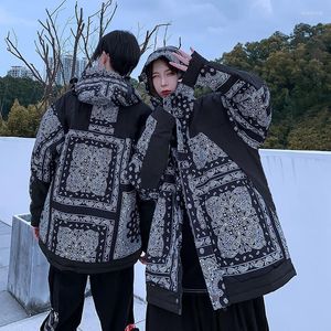 Hommes vers le bas femmes/hommes imprimer surdimensionné rue Parka Couple Harajuku épais chaud Hip Hop américain manteau hiver russie rembourré veste