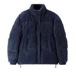 Mannen Down 2024 Winter Mannen Mode Blauw Corduroy Parka Jas Casual Zakken Warme Katoenen Jas Uitloper Mannelijke