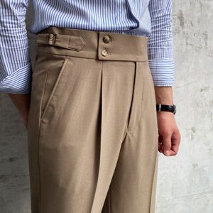 Pantalon drapé taille haute à jambe droite pour hommes, pantalon de marée décontracté d'automne