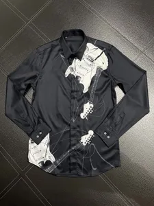 Chemise habillée pour hommes coupe ajustée col flexible Stretch pinte marque vêtements hommes chemises habillées à manches longues Style Hip Hop qualité couverture en coton noir blanc 12128