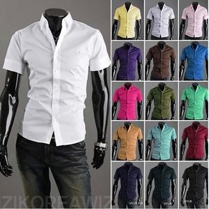 Camisas de vestir para hombres 16 colores Poliéster de verano para hombres Camisas de negocios casuales sólidas Versión coreana para hombres Camisa de manga corta ajustada 230628