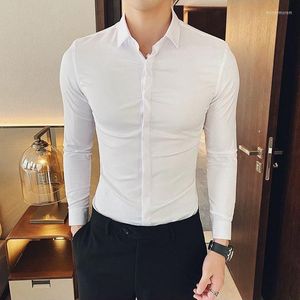 Chemises habillées pour hommes 2022 Mode Printemps Automne Coton Chemise à manches longues Solide Slim Fit Mâle Social Casual Business Corée Style D264