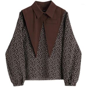 Heren -jurken shirts 2023 Autumn Chiffon Shirt Dames Top Zwart losse reversknop Lange mouw Werk extra grote blusas mujer