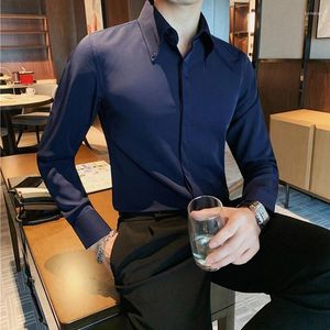 Herenoverhemden 2023 Merkkleding Heren Business Lange mouw Revers Katoen Mannelijke Mode Slim Fit Ontwerpen