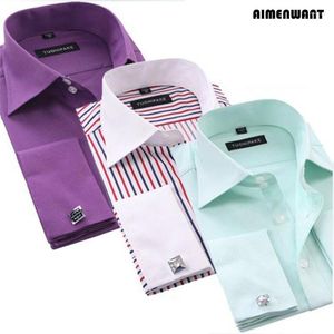 Heren -jurken shirts 2023 Business Shirt Heren Mens lange mouw slanke passende Franse manchet luxe formele chequed T -stukken voor geschenken
