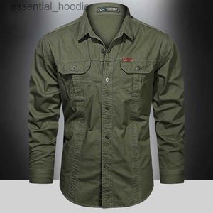 Men's Dress Shirts 2023 Cargo Shirt Men Long Sleeve Casual Cotton Shirts High Quality Camisa Militar Overshirt Brand Clothing Black Blouses 5XL L230921