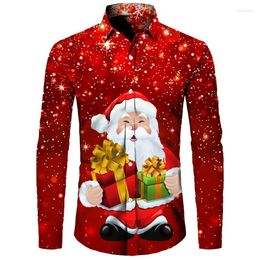 Heren Overhemden 2023 Kerst Elanden Kerstman Sneeuwpop Sprankelende Shirt Mode Stijl Designer Ontwerp Lange Mouw Revers Tops Plus