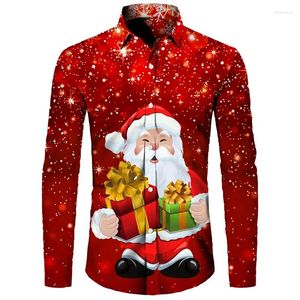 Heren Overhemden 2023 Kerst Elanden Kerstman Sneeuwpop Sprankelende Shirt Mode Stijl Designer Ontwerp Lange Mouw Revers Tops Plus