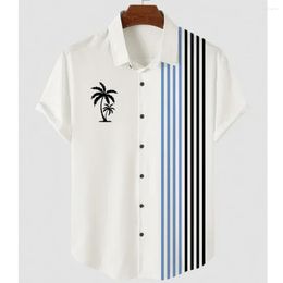 Heren DRAAD SHIRTS 2023 Cool Summer Simple en Comfortabele heren gestreepte kokosboomprint shirt met korte mouwen oversized hoge kwaliteit