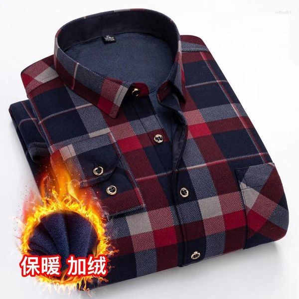 Camisas de vestir para hombres 2023 Moda de invierno de alta calidad Guapo Toda la tendencia Hombres Plus Fleece Combinación laminada gruesa Camisa de manga larga