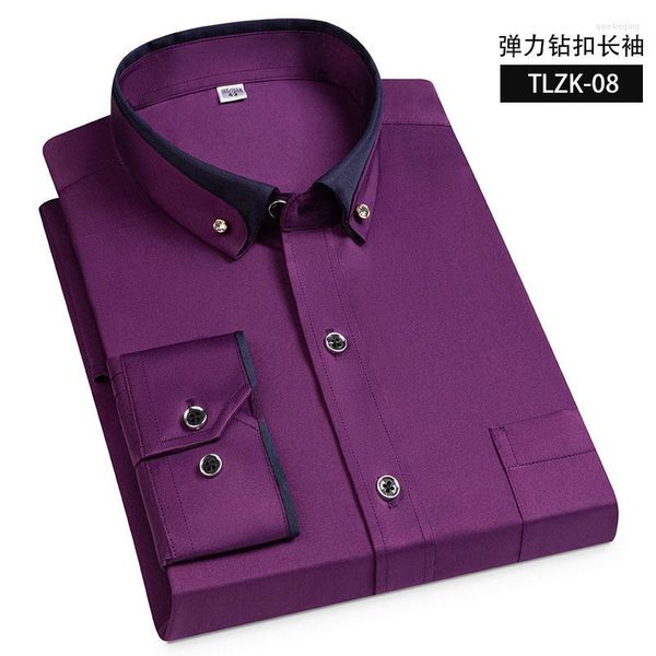 Camisas de vestir para hombre, camisa informal de negocios de manga larga antiarrugas elástica con hebilla de taladro de talla grande, para las cuatro estaciones, 2023