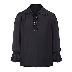 Camisas de vestir para hombres 2023 Camisa medieval con cordones Camisa de color sólido Traje de escenario retro latino Camisas para hombres Ropa para hombres Ropa Hombre