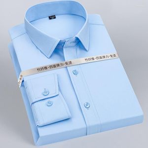 Chemises habillées pour hommes 2023 printemps et automne couleur unie élastique sans fer professionnel résistant aux rides chemise en fibre de bambou longue pour hommes